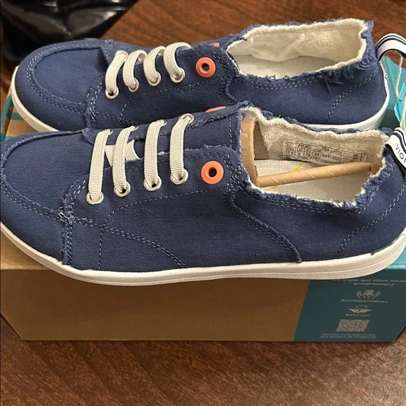 Vionic Navy Pismo Canvas Sneakers with Orange Accents - Picture 4 of 5